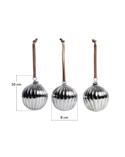 Σετ 3 κρεμαστών διακοσμητικών Oranel από ανακυκλωμένο γυαλί σε ασημί χρώμα Ø 8 cm - μεγέθη