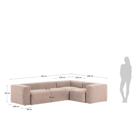 Blok fire-retardant 4-seater corner sofa in thick ecru corduroy 320x230/230x320cm FSC Mix Credit - sizes