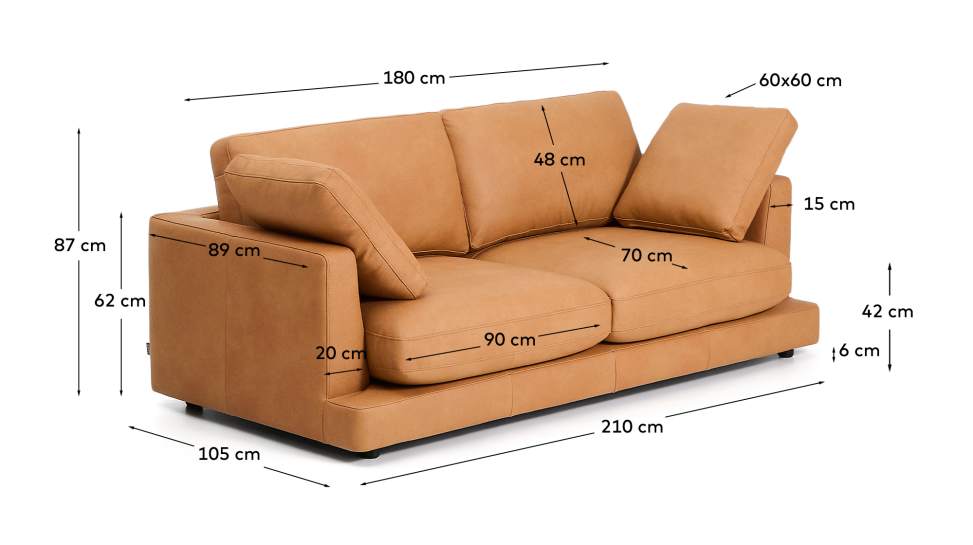 Gala 3-seater leather sofa 210cm - sizes