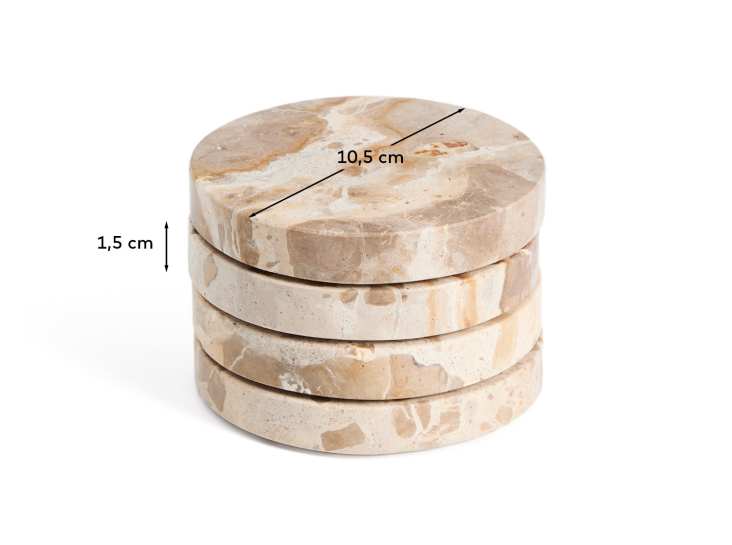 Σετ 4 σουβέρ Malder από μπεζ μάρμαρο - μεγέθη