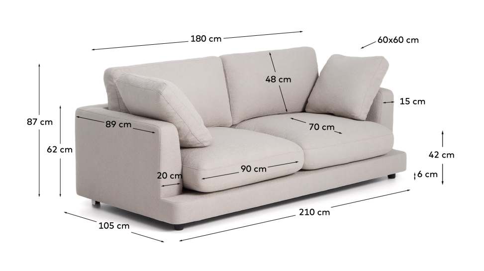 Gala 3-seater grey micro bouclé sofa FSC Mix Credit 210 cm - sizes