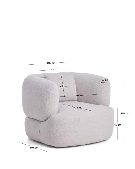 Martina grey bouclé swivel armchair with cushion FSC Mix Credit - sizes