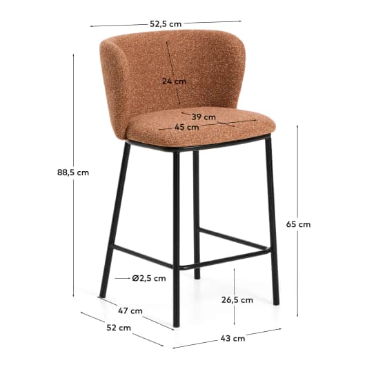 Σκαμπό Ciselia από χοντρό τερακότα chenille και πόδια από ατσάλι με μαύρο φινίρισμα FSC Mix Credit 65 εκ - μεγέθη