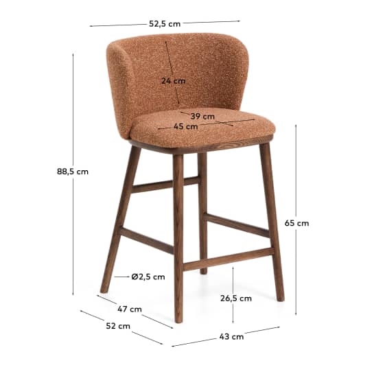 Σκαμπό Ciselia από χοντρό τερακότα chenille και πόδια από μασίφ ξύλο δρυός με φινίρισμα σε απόχρωση καρυδιάς FSC Mix Credit 65 εκ - μεγέθη