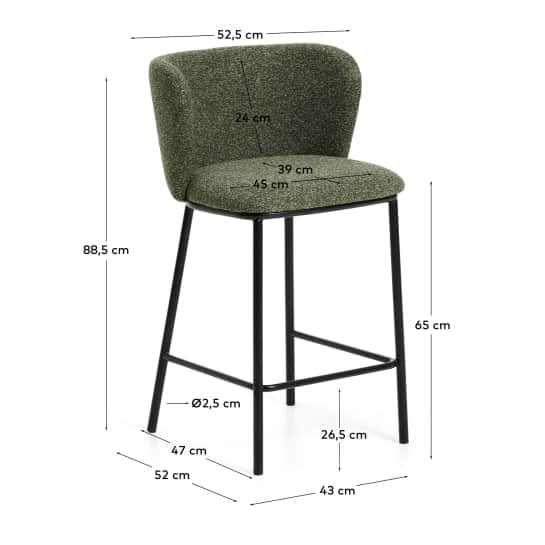 Σκαμπό Ciselia από χοντρό σκούρο πράσινο chenille και πόδια από ατσάλι με μαύρο φινίρισμα FSC Mix Credit 65 εκ - μεγέθη