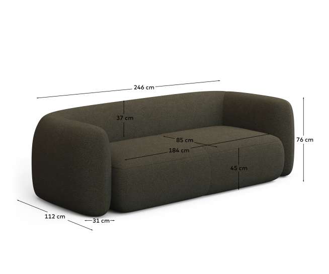 Martina green bouclé 3-seater sofa 246cm FSC Mix Credit - sizes
