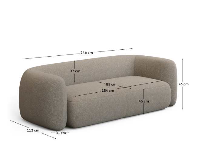 Martina stone-coloured bouclé 3-seater sofa 246cm FSC Mix Credit - sizes