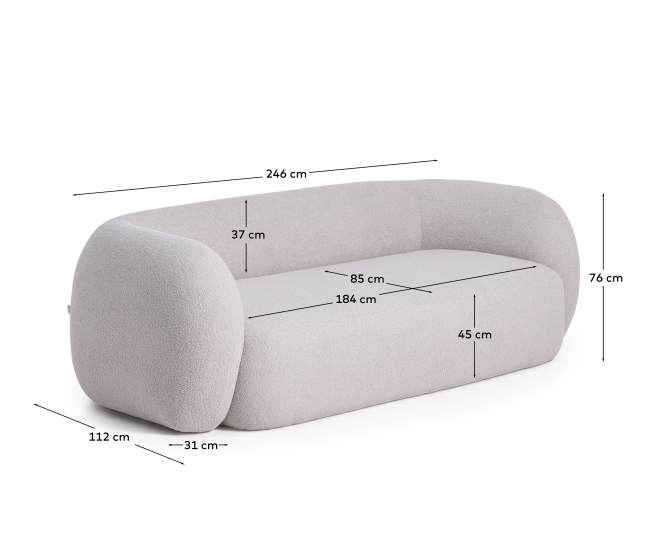 Martina grey bouclé 3-seater sofa 246 cm FSC Mix Credit - sizes