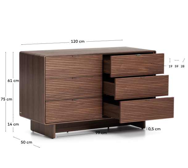 Norlen 6-drawer chest of drawers in walnut veneer FSC Mix Credit 120 x 75cm - sizes