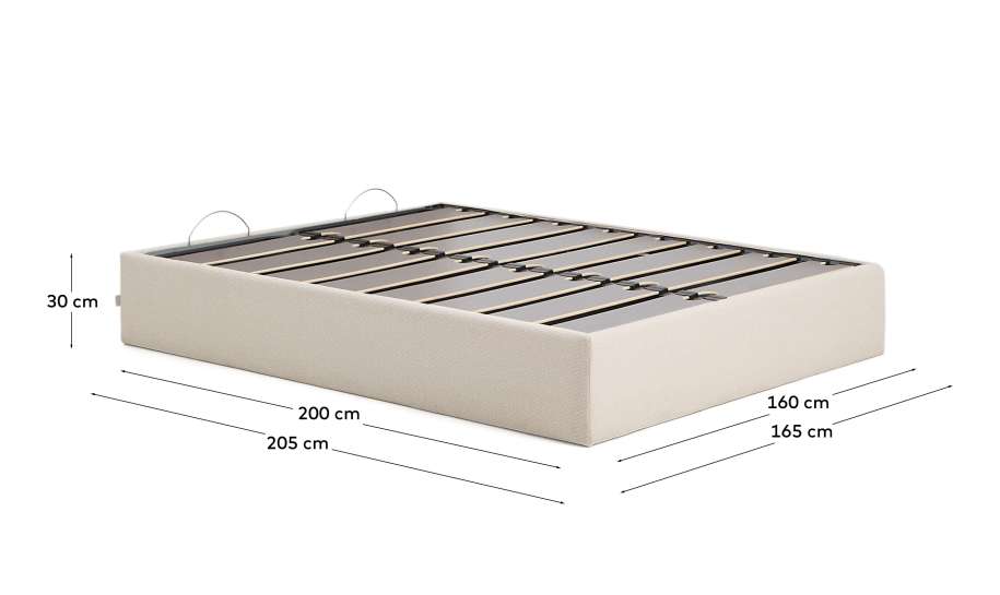 Nelzi ecru chenille ottoman bed base with removable cover for 160 x 200cm mattress FSC 100% - sizes