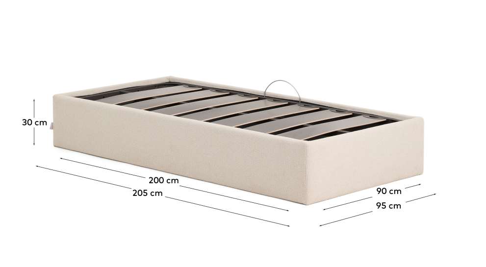 Nelzi ecru chenille side-opening ottoman bed base with removable cover for 90 x 200cm mattress FSC 100% - sizes