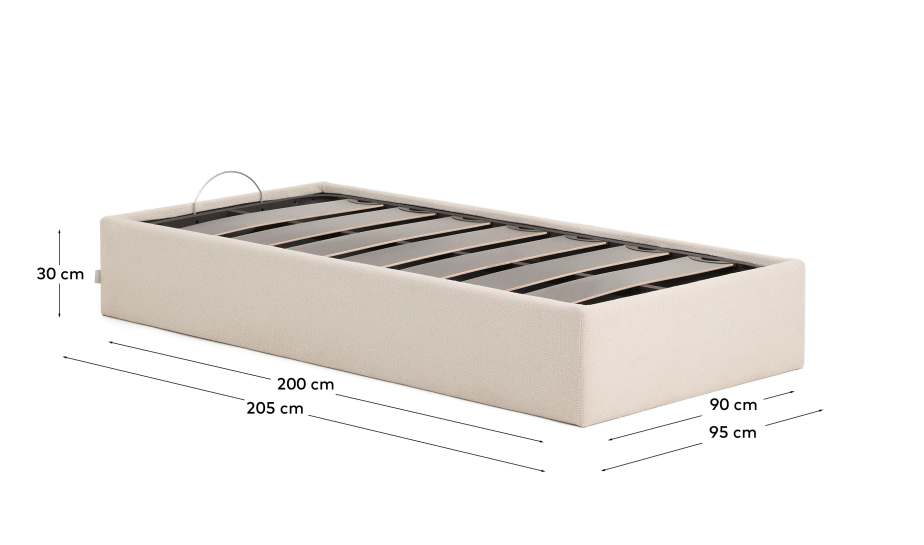 Nelzi ecru chenille ottoman bed base with removable cover for 90 x 200cm mattress FSC 100% - sizes