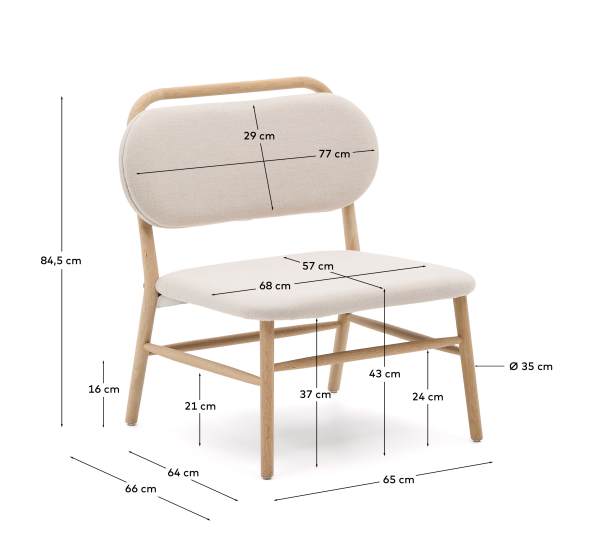 Πολυθρόνα Helda από μπεζ chenille και μασίφ ξύλο δρυός FSC Mix Credit - μεγέθη