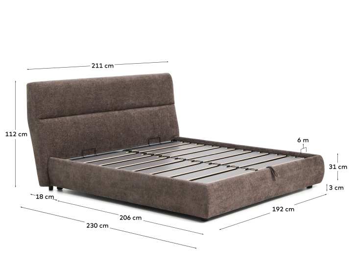 Dafra dark brown chenille removable-cover bed with lift-up storage base for a 180 x 200 cm mattress - sizes