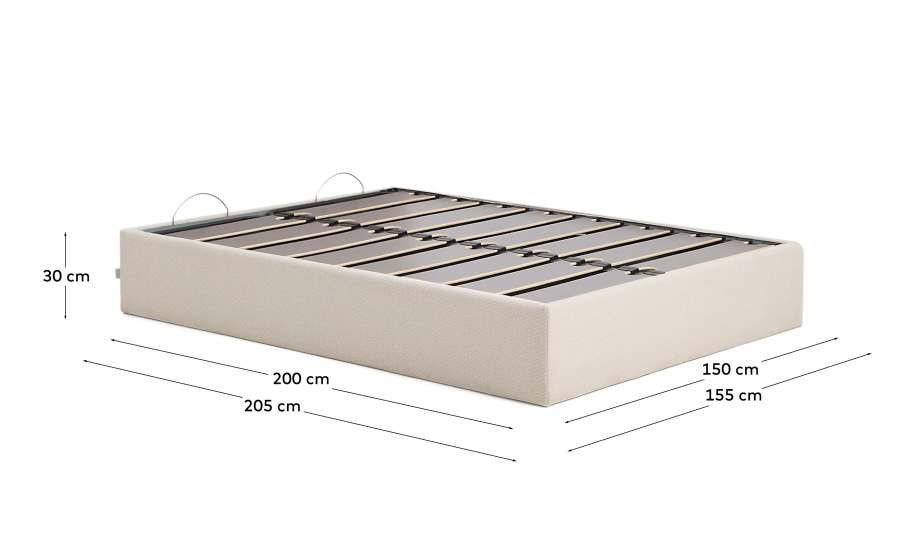 Nelzi ecru chenille ottoman bed base with removable cover for 150 x 200cm mattress FSC 100% - sizes
