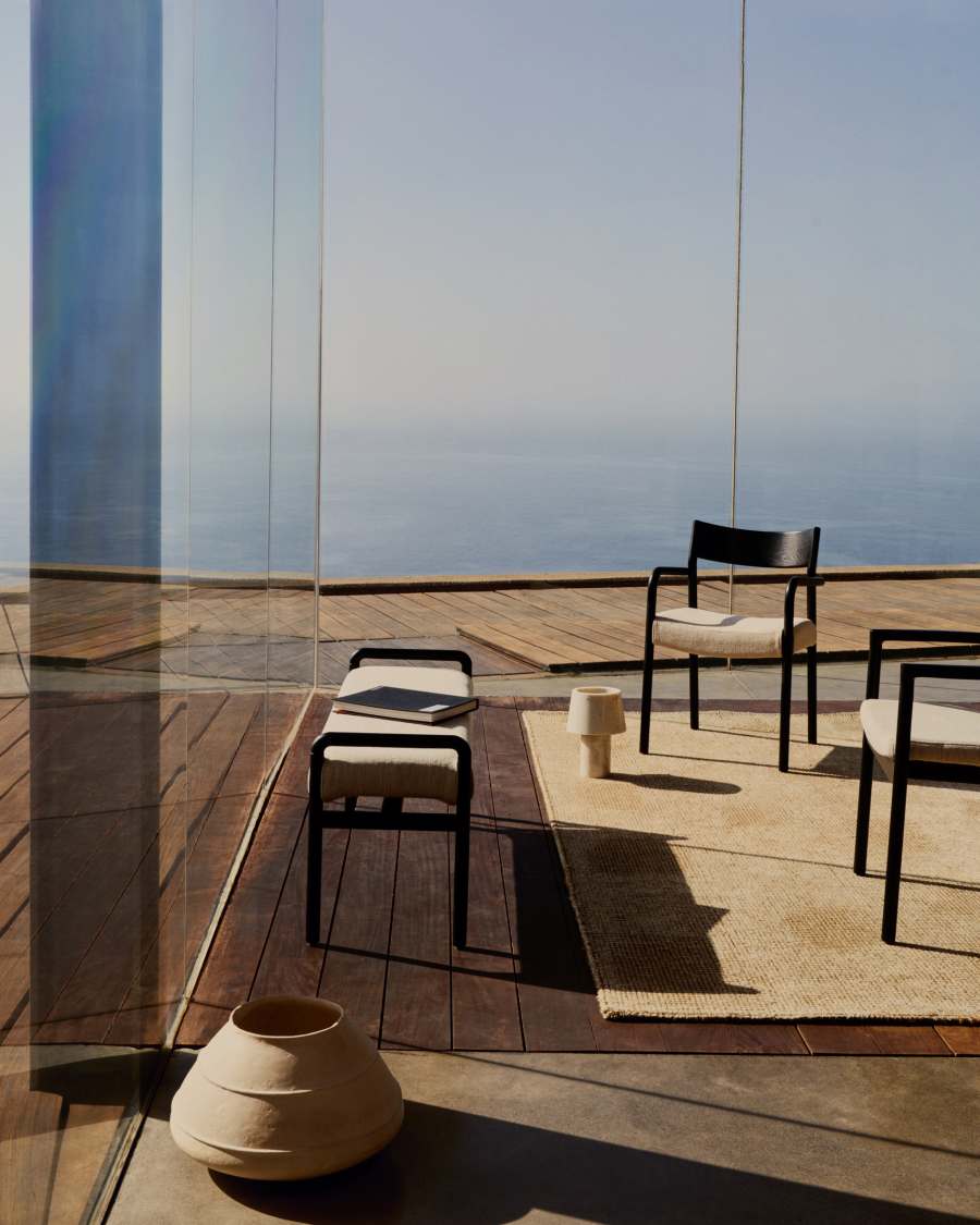 Macaret bench with removable cover solid oak wood with walnut finish 120 cm FSC Mix Credit