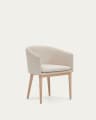 Harlan beige chenille chair with solid ash wood legs